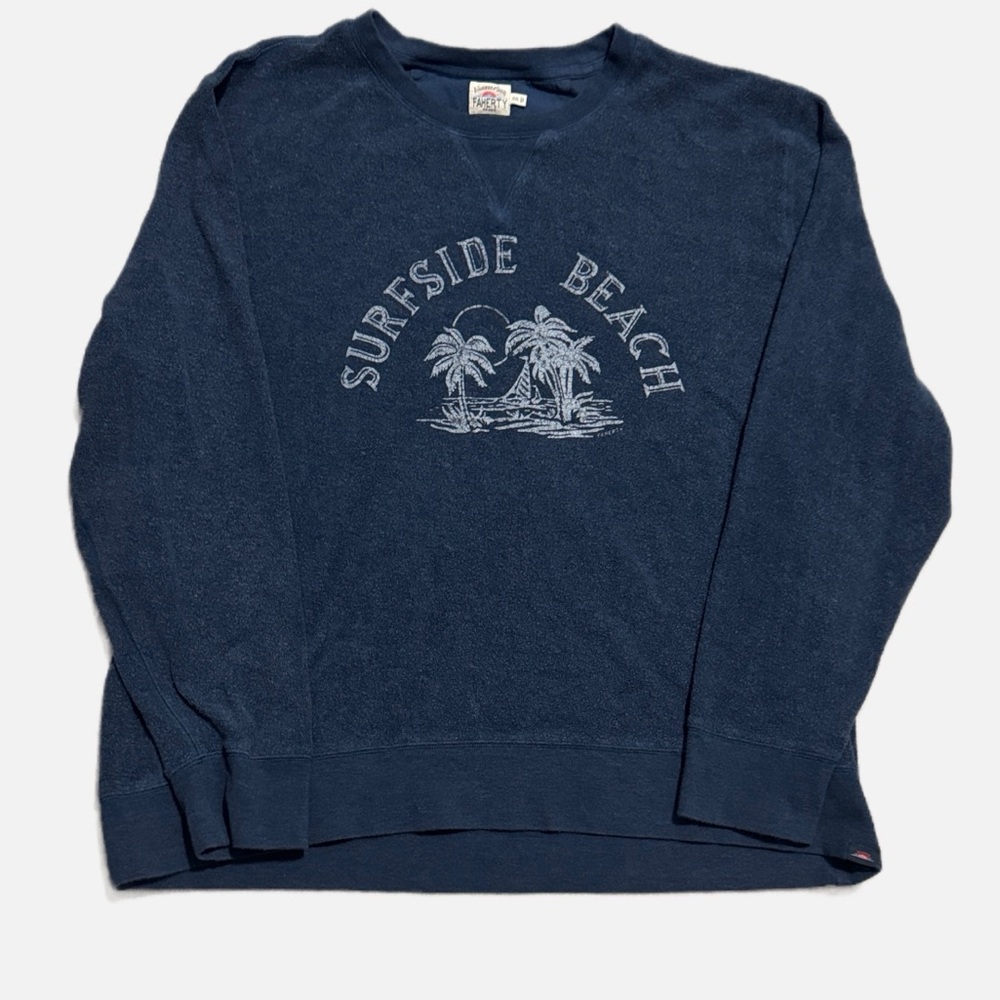 Faherty Men’s Size XXL Surfside Beach Fleece Sweatshirt Sea Navy Soft Knit - Picture 2 of 12